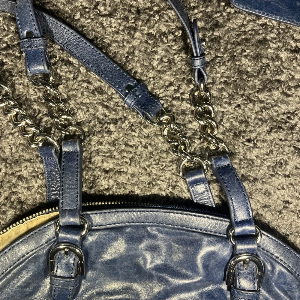 Dark Blue leather studded silver  BADGLEY MISCHKA American Glamour  shoulder bag